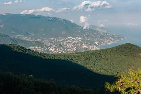 The Panoramic view from Mount Ai-Petri to the Black Sea Stock Photos