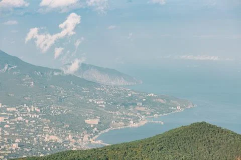 The Panoramic view from Mount Ai-Petri to the Black Sea Stock Photos