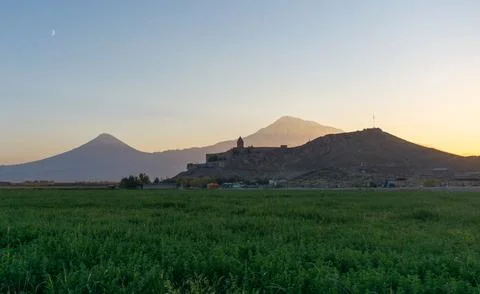 Panoramic view of Mount Ararat at sunset, Armenia. Stock Photos