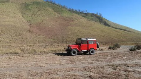 Panoramic view of Mount Bromo landscape and its surrounding Stock Photos