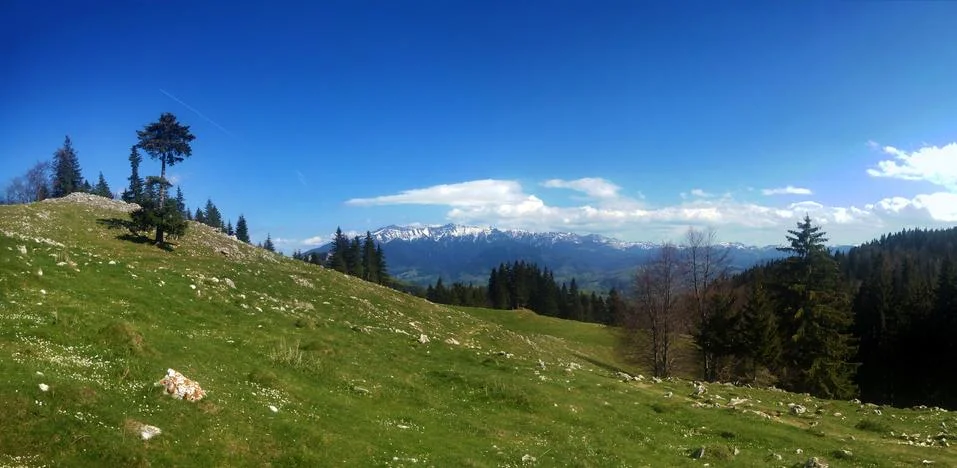 Panoramic view of Mount Bucegi on spring Stock Photos
