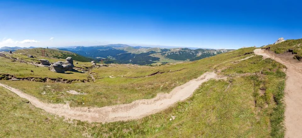 Panoramic view of Mount Bucegi on summer Stock Photos