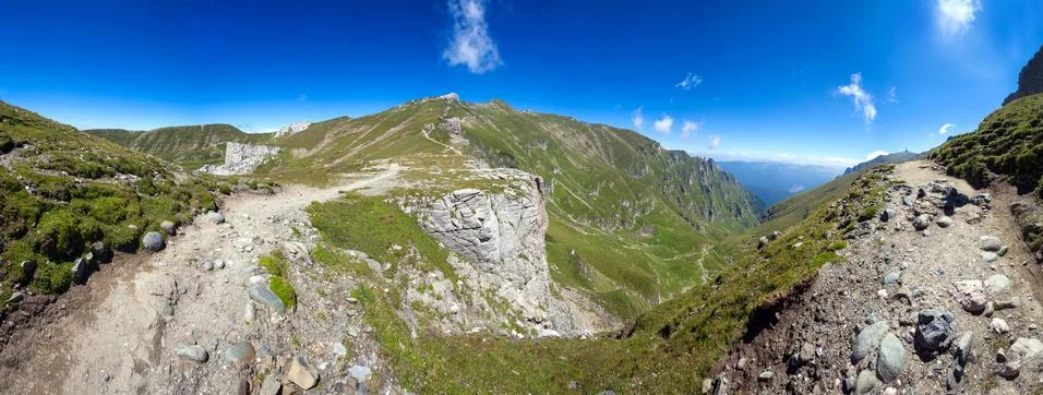 Panoramic view of Mount Bucegi on summer Stock Photos