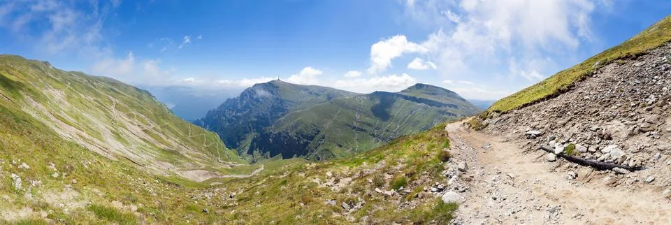 Panoramic view of Mount Bucegi on summer Stock Photos