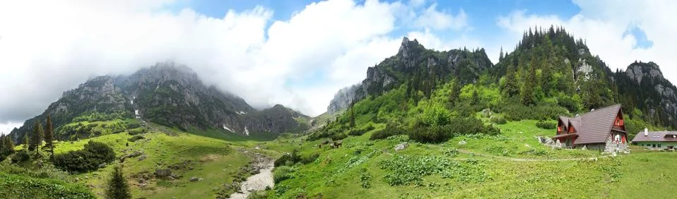 Panoramic view of Mount Bucegi on summer Stock Photos