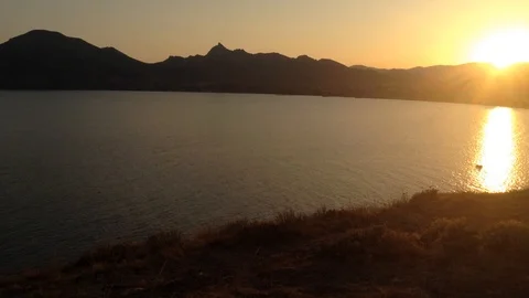Panoramic view of Mount Chameleon and Mount Karadag - Black Sea , Crimea, Russia Stock Footage 87095813