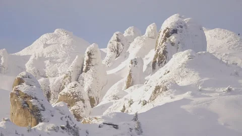 Panoramic view of Mount Ciucas peak in winter, part of Romanian Carpathian Range Stock Footage 146368410