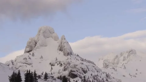Panoramic view of Mount Ciucas peak in winter, part of Romanian Carpathian Range Stock Footage 146368518