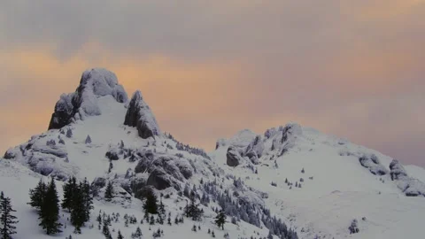 Panoramic view of Mount Ciucas peak in winter, part of Romanian Carpathian Range Stock Footage 146368808