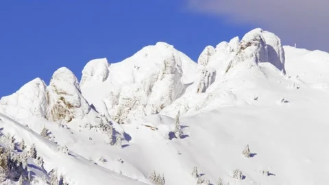 Panoramic view of Mount Ciucas peak in winter, part of Romanian Carpathian Range Stock Footage 147627266