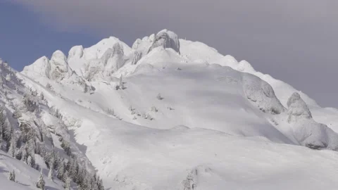 Panoramic view of Mount Ciucas peak in winter, part of Romanian Carpathian Range Stock Footage 151041863