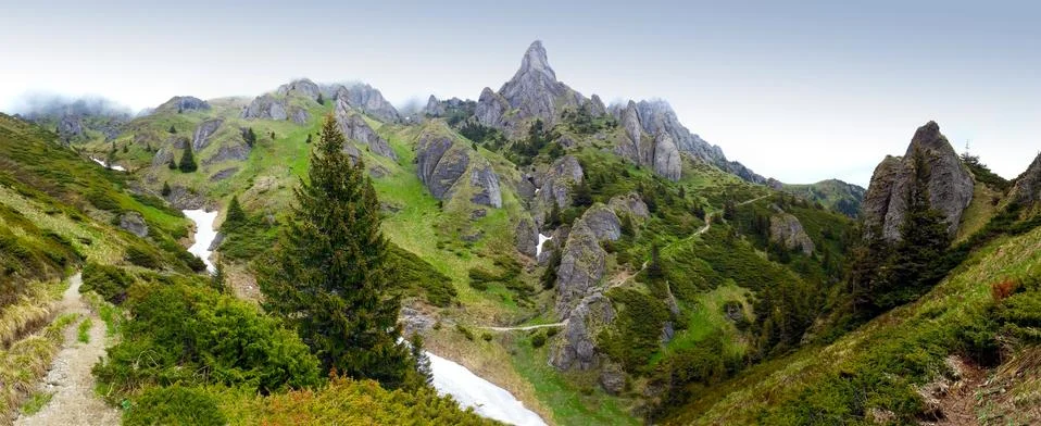 Panoramic view of Mount Ciucas on spring Stock Photos