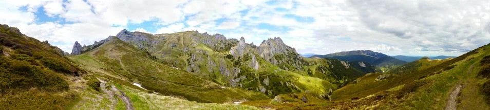 Panoramic view of Mount Ciucas on spring Stock Photos
