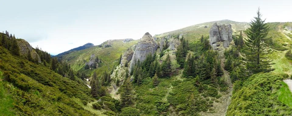 Panoramic view of Mount Ciucas on spring Stock Photos