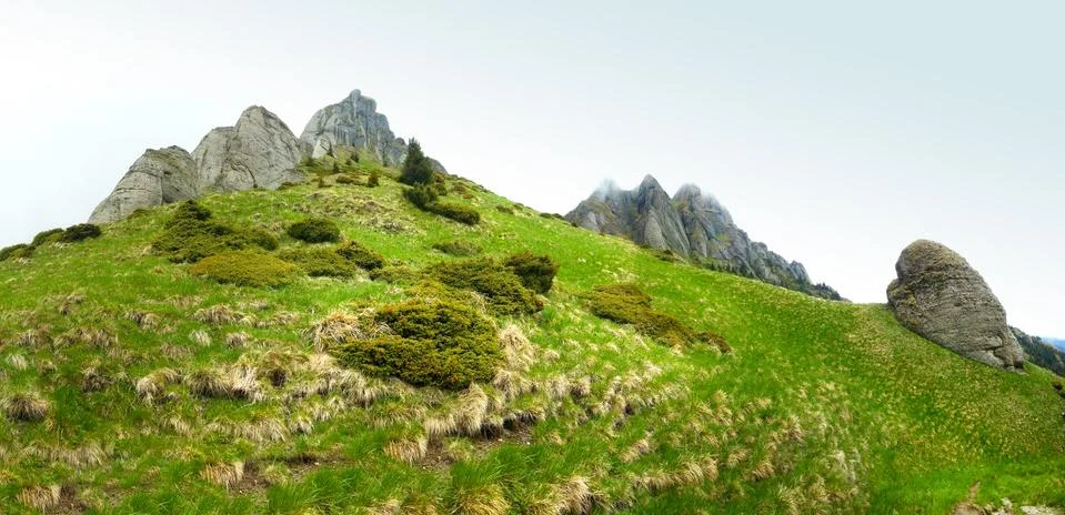 Panoramic view of Mount Ciucas on spring Stock Photos