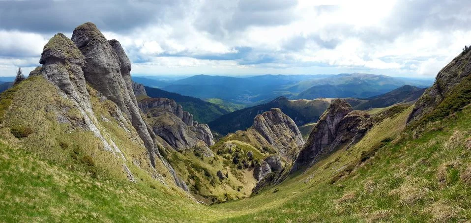 Panoramic view of Mount Ciucas on spring Stock Photos