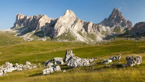 Panoramic view of mount Croda da Lago, one of beautiful mountains in italian  Stock Photos