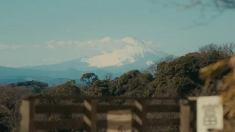 Panoramic View of Mount Fuji from Hansobo Shrine Viewpoint, Kamakura, Japan Stock Footage 344034282