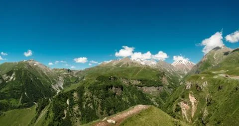 Panoramic view on the Mount Kazbegi Fotos Stock