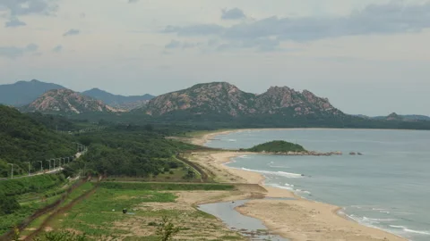 Panoramic View of Mount Kumgang and Coastal Landscape Stock Footage 281205785