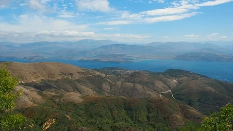 Panoramic View from Mount Pantokrator to Ocean  in Corfu, Greece Stock Footage 103535458