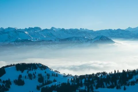 Panoramic View of Mount Rigi Queen of mountain. Swiss Alps, Luzern, Switzerla Stock Photos