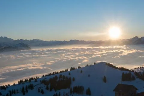Panoramic View of Mount Rigi Queen of mountain. Swiss Alps, Luzern, Switzerla Stock Photos