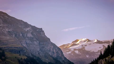 Panoramic view of Mount Rose at sunset in the Gressoney valley in summer Stock Footage 95840558