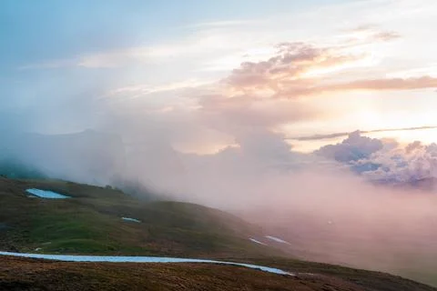 Panoramic view of Mount Sciliar from Alpe di Siusi in the Dolomites in Sout.. Stock Photos