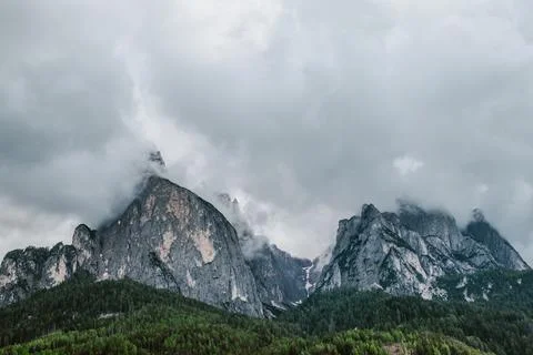 Panoramic view of Mount Sciliar on the Seiser Alm in the Dolomites in South.. Stock Photos