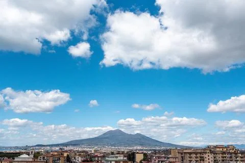 Panoramic view of mount Vesuvius, the cities of Stabia and Pompeii in front,  Stock Photos