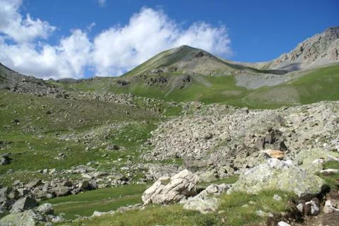 Panoramic  view of the mountain fields in Roburent, Piedmont (Italy) Stock Photos