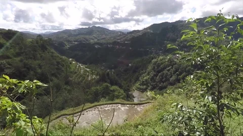 Panoramic View From Mountain, Forest, Valley, Rice Terraces, Banaue, Philippines Stock Footage 234322235