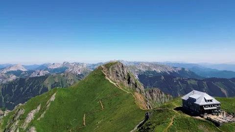 Panoramic View of Mountain Hut in the Austrian Alps Stock Footage 318177576
