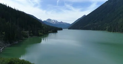 Panoramic View of a Mountain Lake with Turquoise Water Near Lush Green Forests Stock Footage 166686003
