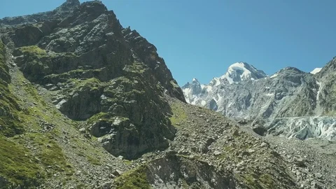 Panoramic view mountain peak. Top view landscape mountains peak snow. Video stock 81069424