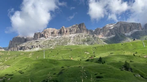 Panoramic view of mountain Piz Boz and green meadows, Stockbeeldmateriaal 284463038