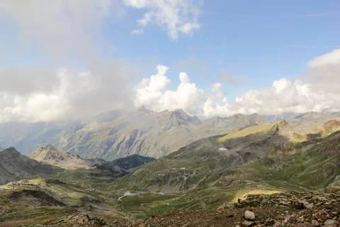 Panoramic view of the mountain range and valleys of Monte Rosa Stock Photos
