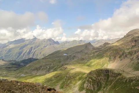 Panoramic view of the mountain range and valleys of Monte Rosa Stock Photos