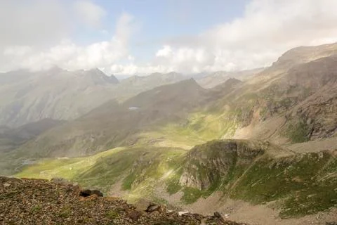 Panoramic view of the mountain range and valleys of Monte Rosa Stock Photos