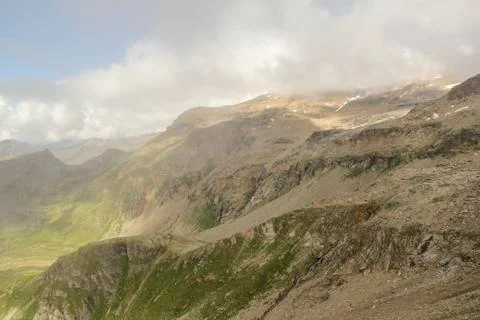 Panoramic view of the mountain range and valleys of Monte Rosa Stock Photos