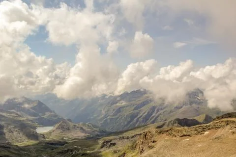 Panoramic view of the mountain range and valleys of Monte Rosa Stock Photos