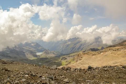 Panoramic view of the mountain range and valleys of Monte Rosa Stock Photos