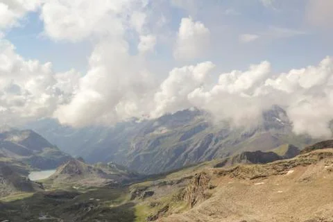 Panoramic view of the mountain range and valleys of Monte Rosa Stock Photos