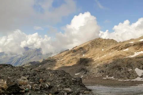 Panoramic view of the mountain range and valleys of Monte Rosa Stock Photos