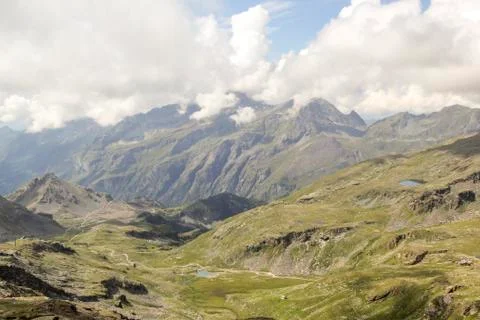 Panoramic view of the mountain range and valleys of Monte Rosa Stock Photos