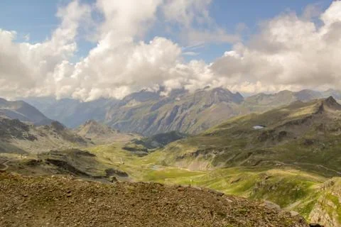 Panoramic view of the mountain range and valleys of Monte Rosa Stock Photos