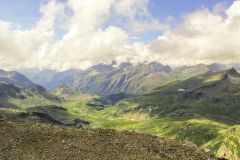 Panoramic view of the mountain range and valleys of Monte Rosa Stock Photos
