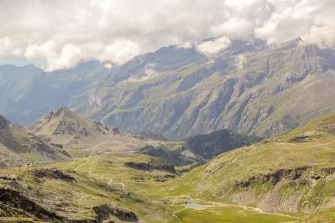 Panoramic view of the mountain range and valleys of Monte Rosa Stock Photos