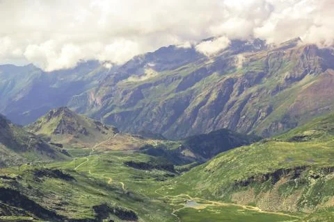 Panoramic view of the mountain range and valleys of Monte Rosa Stock Photos